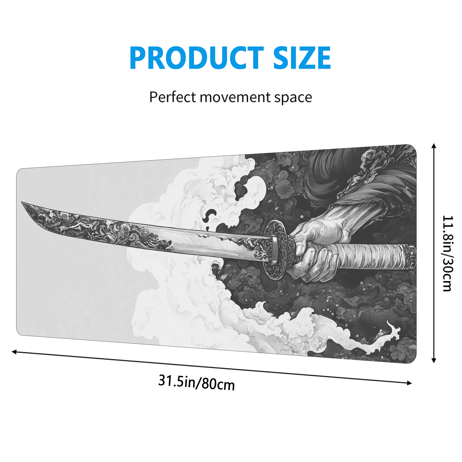 Rubber Mat Desk - Black And White Comic Wind Sword