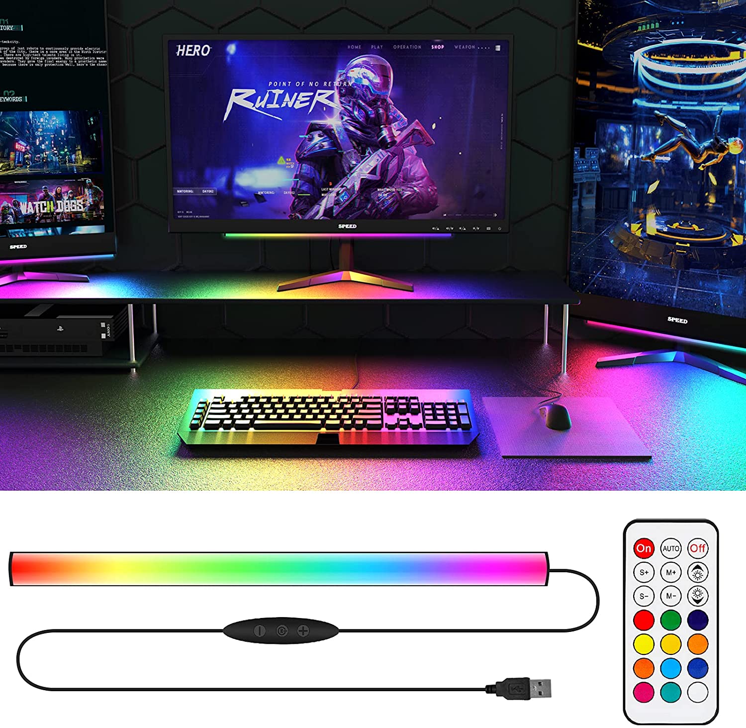 Desk Setup Tech - Under Monitor Light Bar RGB Dreamcolor