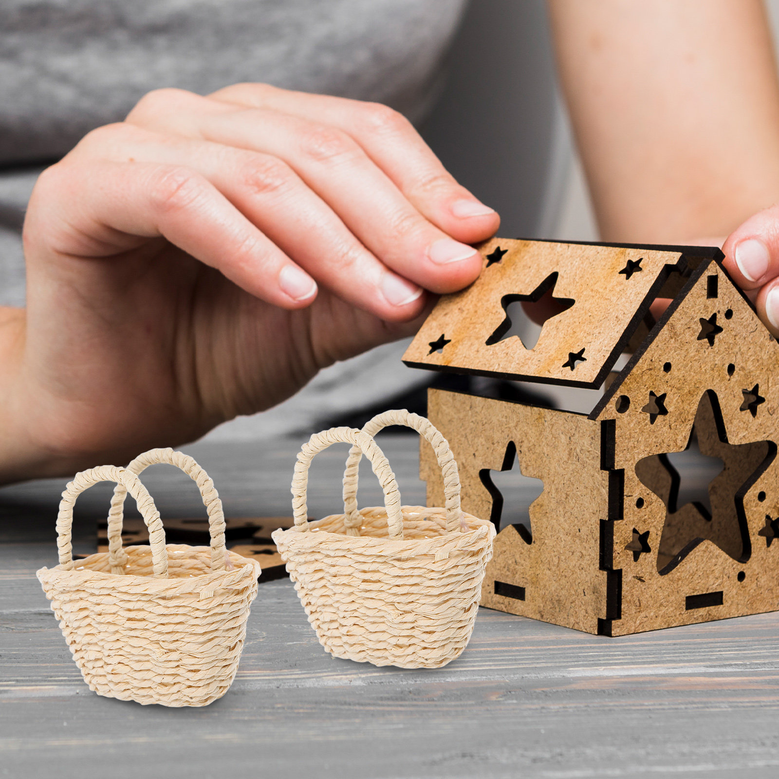 2Pcs Mini Raffia Handle Basket - Desk Setup For Small Space 리뷰 및 가격