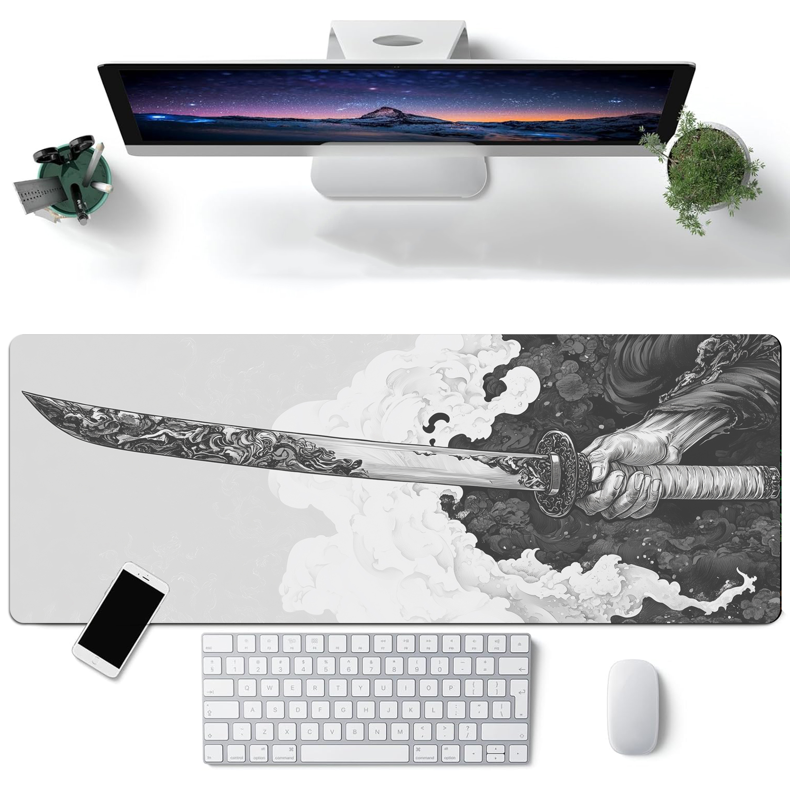 Black And White Comic Wind Swo - Rubber Mat Desk 리뷰 및 가격