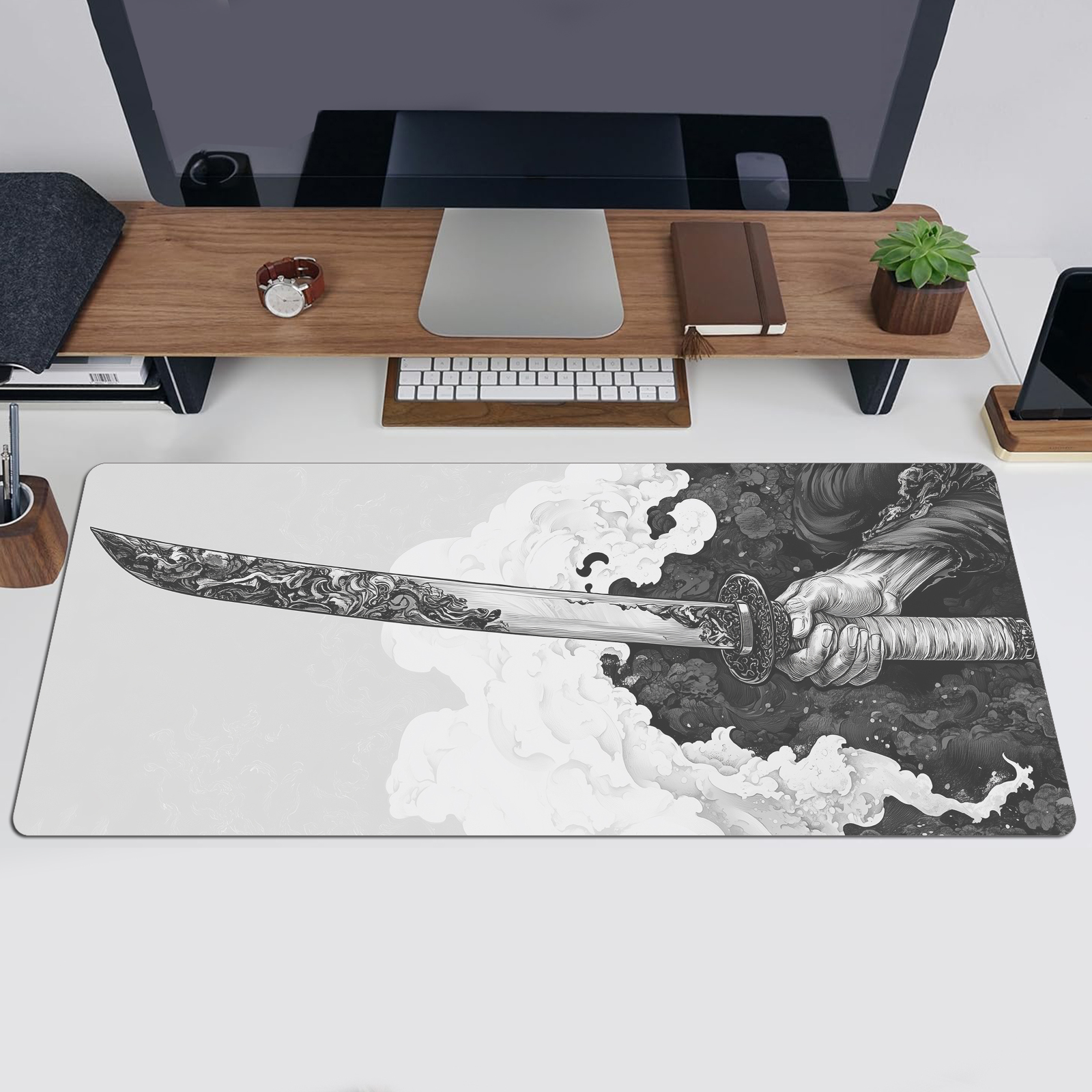 Black And White Comic Wind Swo - Rubber Mat Desk 리뷰 및 가격