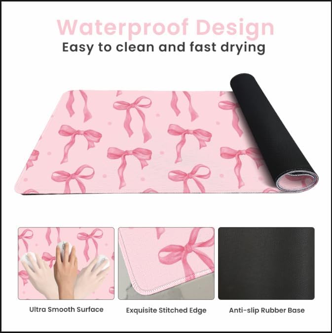 Pink Bow Desk Mat, Large Mouse - Rubber Mat Desk 리뷰 및 가격